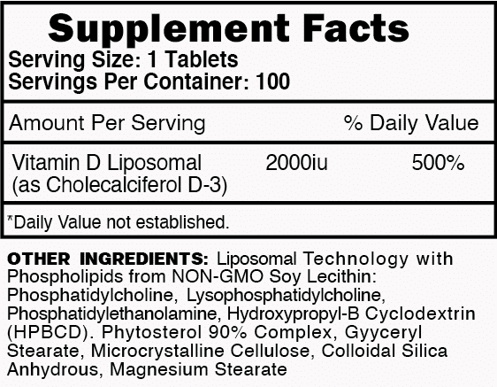 Vitamin D3 Supplement Facts Panel