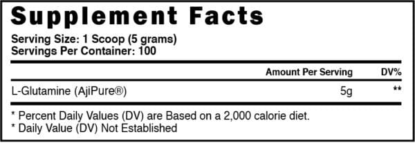 Glutamine Supplement Facts Panel