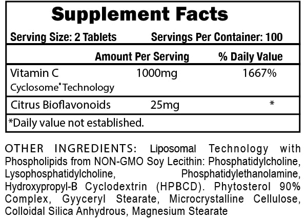 Vitamin C Supplement Facts Panel