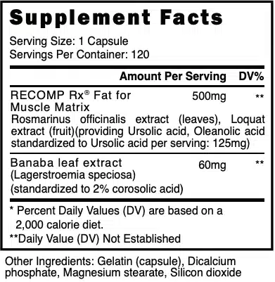 Recomp Rx Supplement Facts Panel