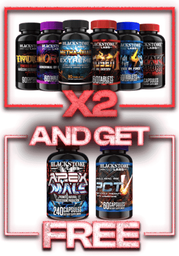 Elite DHEA Bulking Stack - 60 Day Cycle. Contains Two Each of Metha-Quad Extreme, AbNORmal, Chosen1, Brutal 4ce, Eradicate, and Gear Support. Comes with FREE off-cycle support (PCT-V and Apex Male)