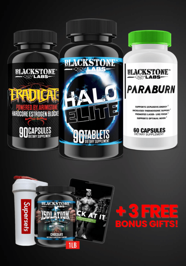 Summer Body Stack, featuring Eradicate, Halo Elite, and Paraburn. Get 1lb Isolation, free workout ebook, and a shaker cup free with purchase.